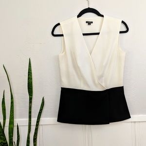 Ann Taylor Black and White Sleeveless Wrap Top